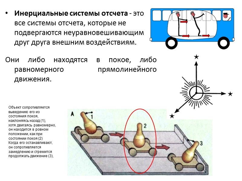 Инерциальные системы отсчета - это все системы отсчета, которые не подвергаются неуравновешивающим друг друга